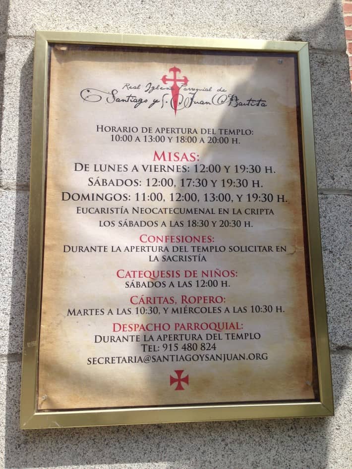 Öffnungszeiten der Jakobus Kirche in Madrid